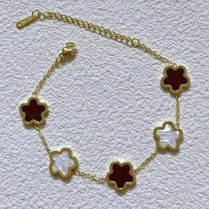 Elegant Gold and White & Black Stainless Steel Flower Bracelet
